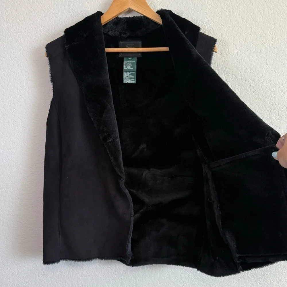 Lauren Ralph Lauren Black Faux Suede Fur Lined Sleeveless Vest Size Large - Picture 3 of 12